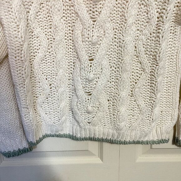 Vintage Womens White Mock Neck Cable Fisherman Knit Bobble Hearts Sweater Medium - Picture 5 of 9